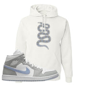 Wolf Grey Mid 1s Hoodie | Coiled Snake, White