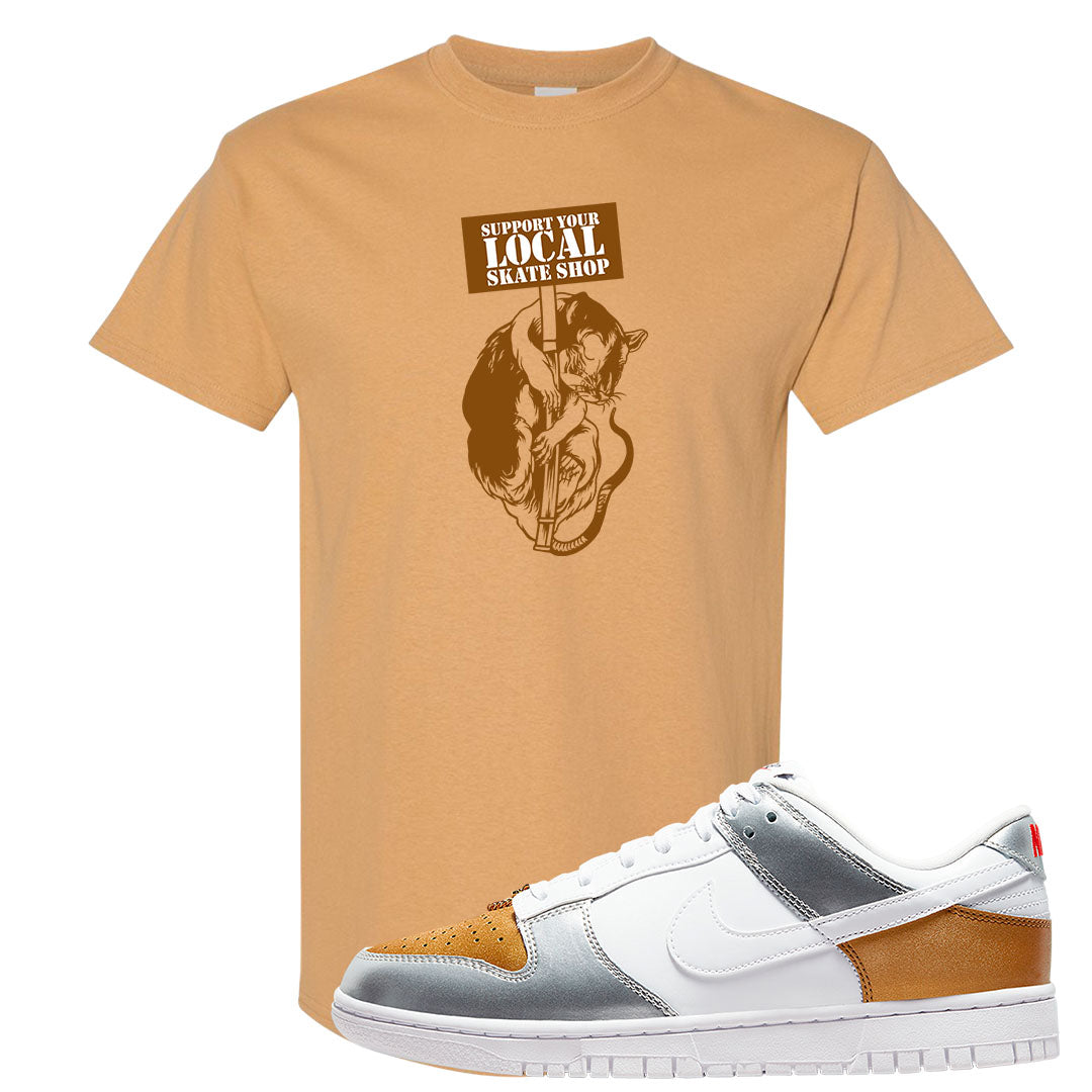 Gold Silver Red Low Dunks T Shirt | Support Your Local Skate Shop, Old Gold