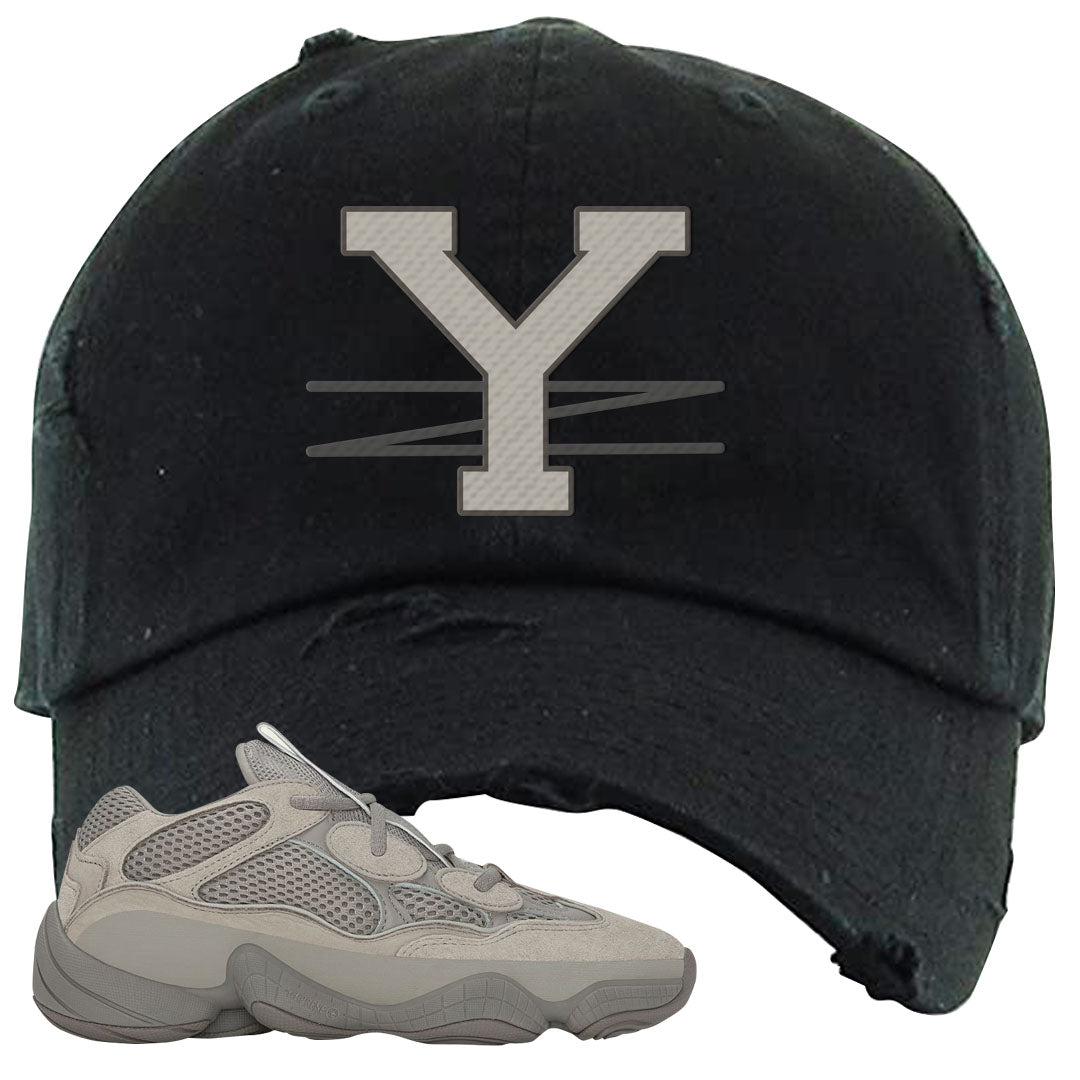 Ash Grey 500s Distressed Dad Hat | YZ, Black