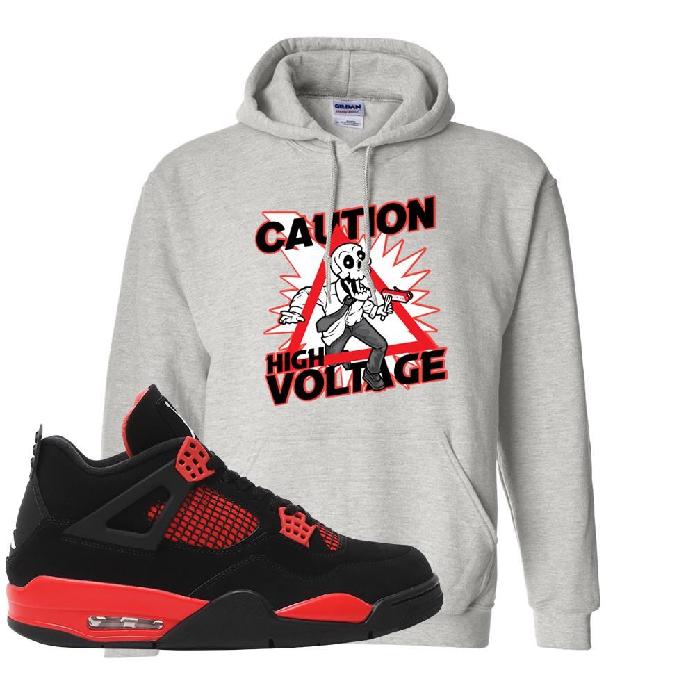 Red Thunder 4s Hoodie | Caution High Voltage, Ash