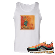 Printed on the front of the Air Max 97 Sunburst white sneaker matching tank top is the Vintage Egyptianlogo