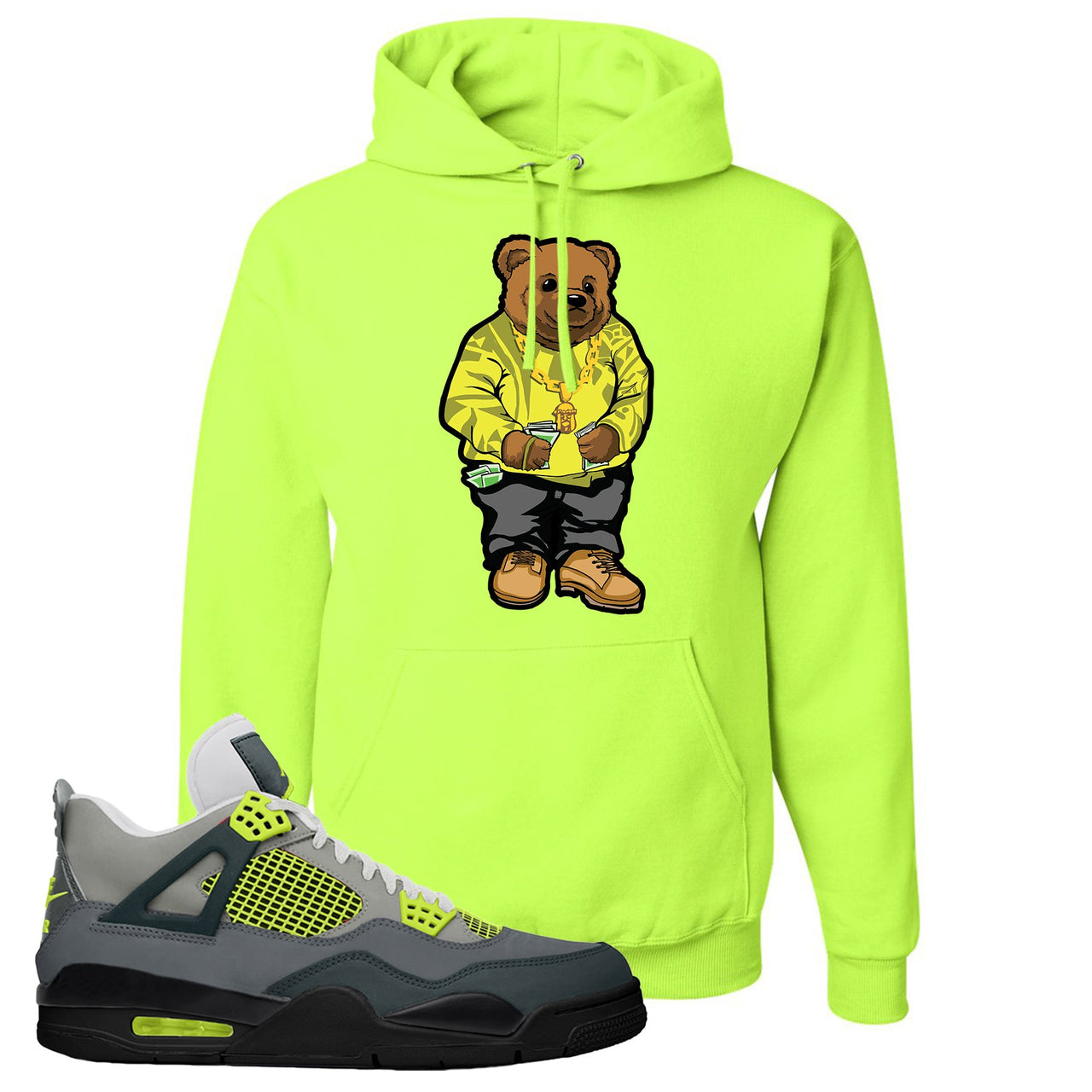 Jordan 4 Neon Sneaker Safety Green T Shirt | Tees to match Nike Air Jordan 4 Neon Shoes | Sweater Bear