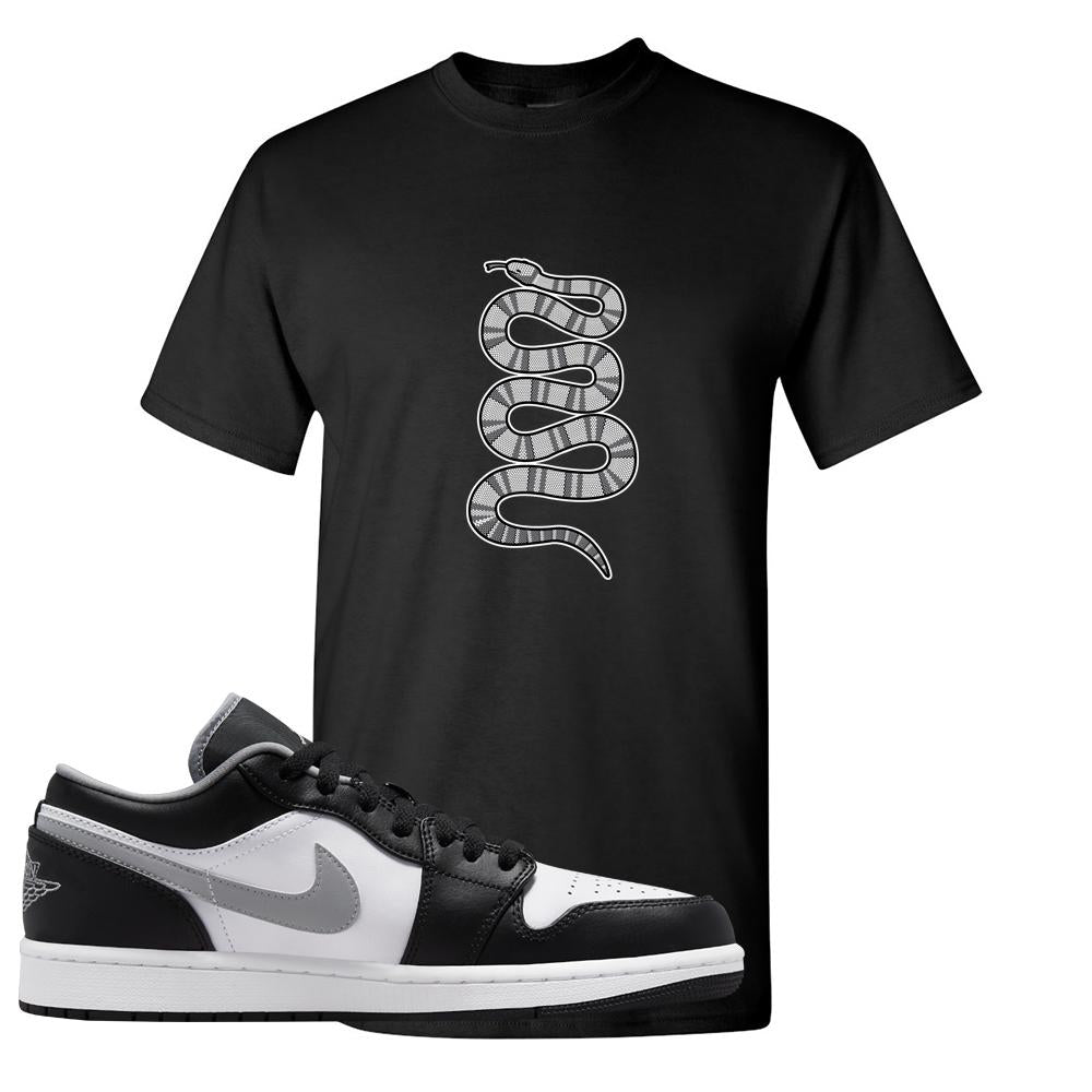 Air Jordan 1 Low Black Medium Grey T Shirt | Coiled Snake, Black