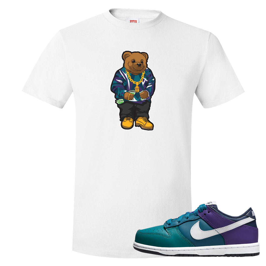 Teal Purple Low Dunks T Shirt | Sweater Bear, White
