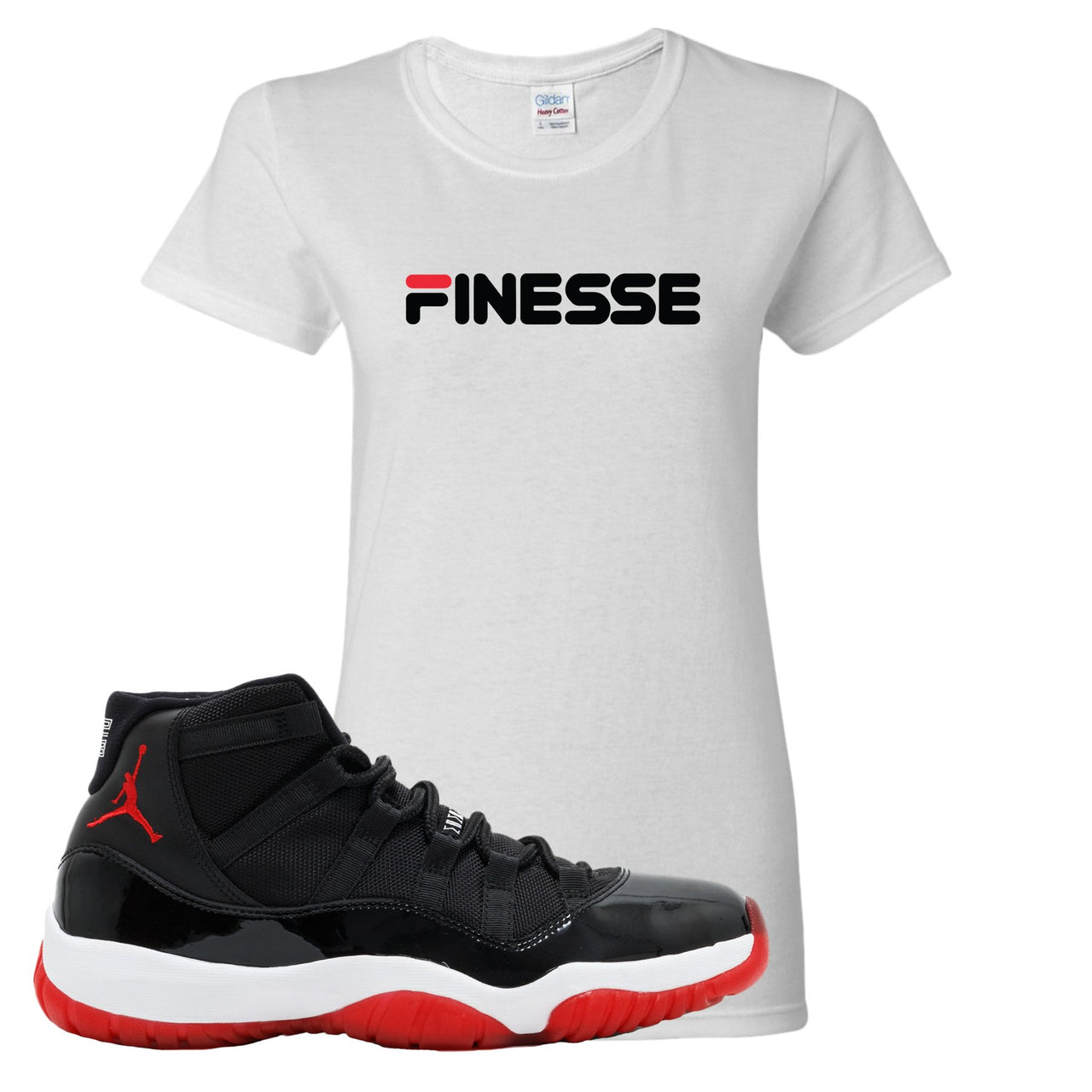 Jordan 11 Bred Finesse White Sneaker Hook Up Women's T-Shirt