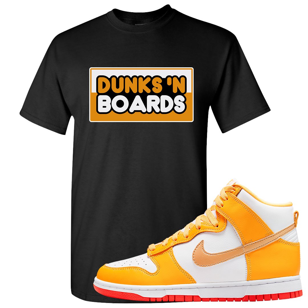 Yellow Gold Orange High Dunks T Shirt | Dunks N Boards, Black