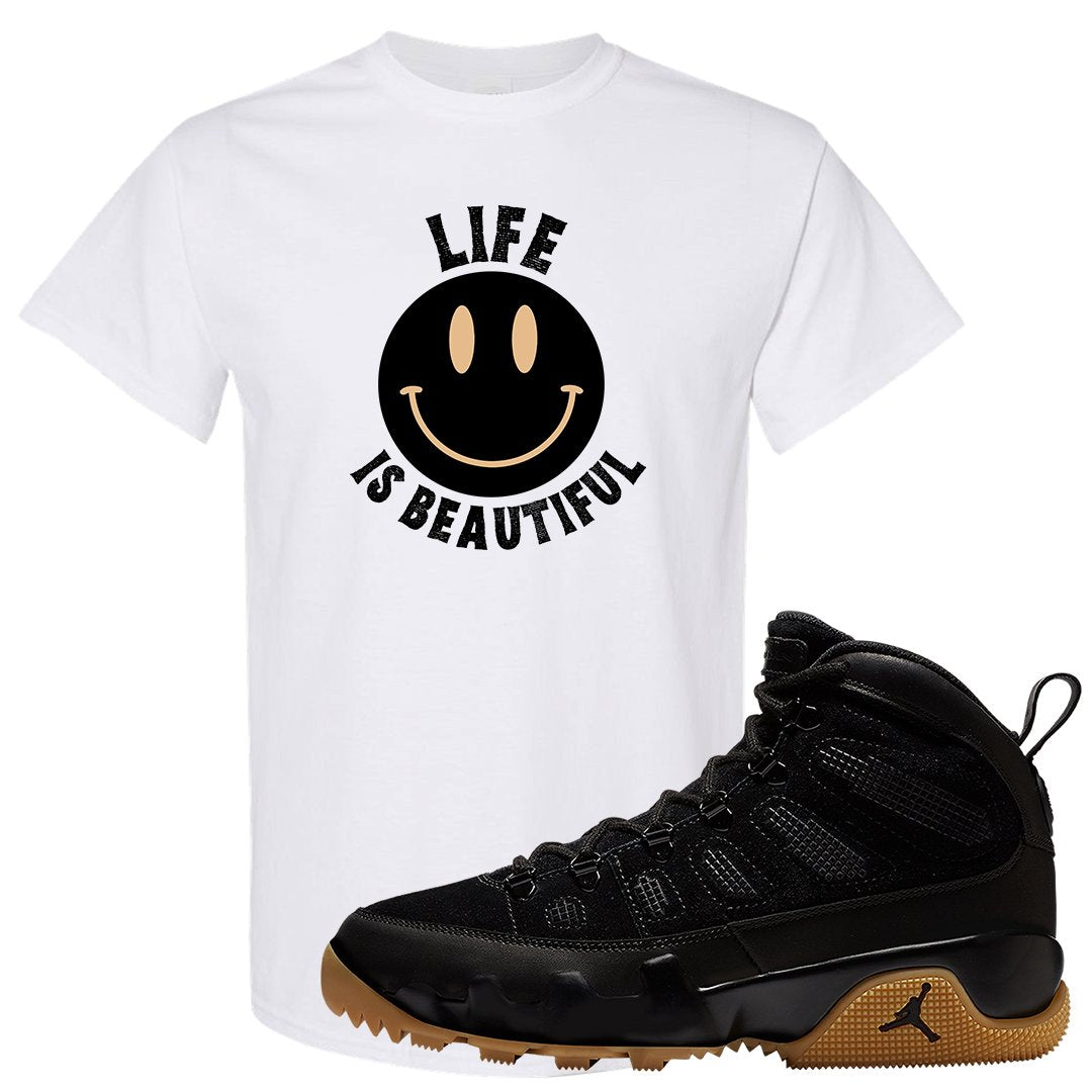 NRG Black Gum Boot 9s T Shirt | Smile Life Is Beautiful, White