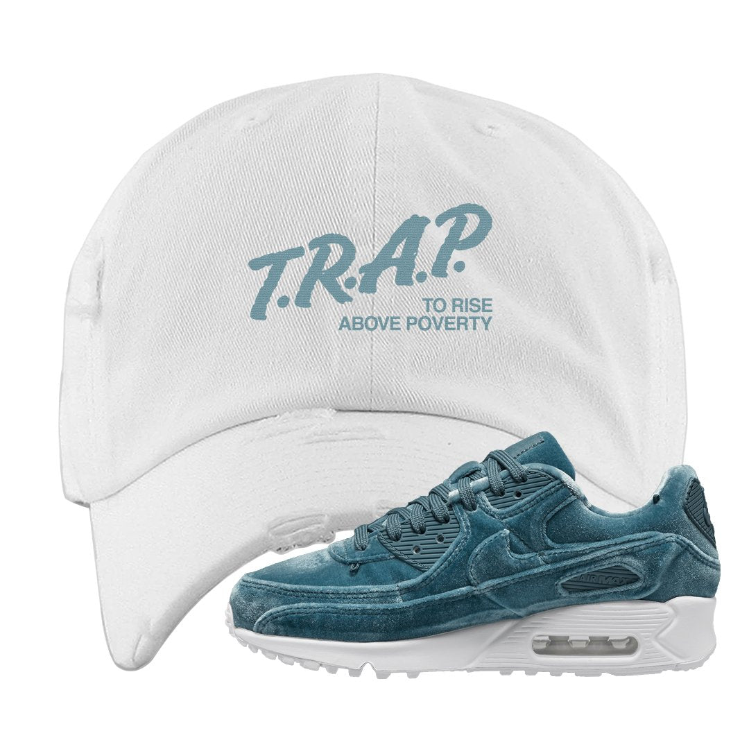 Blue Velvet 90s Distressed Dad Hat | Trap To Rise Above Poverty, White