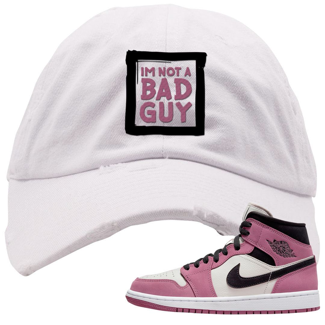 Berry Black White Mid 1s Distressed Dad Hat | I'm Not A Bad Guy, White