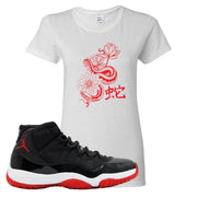 Jordan 11 Bred Snake Lotus White Sneaker Hook Up Women's T-Shirt