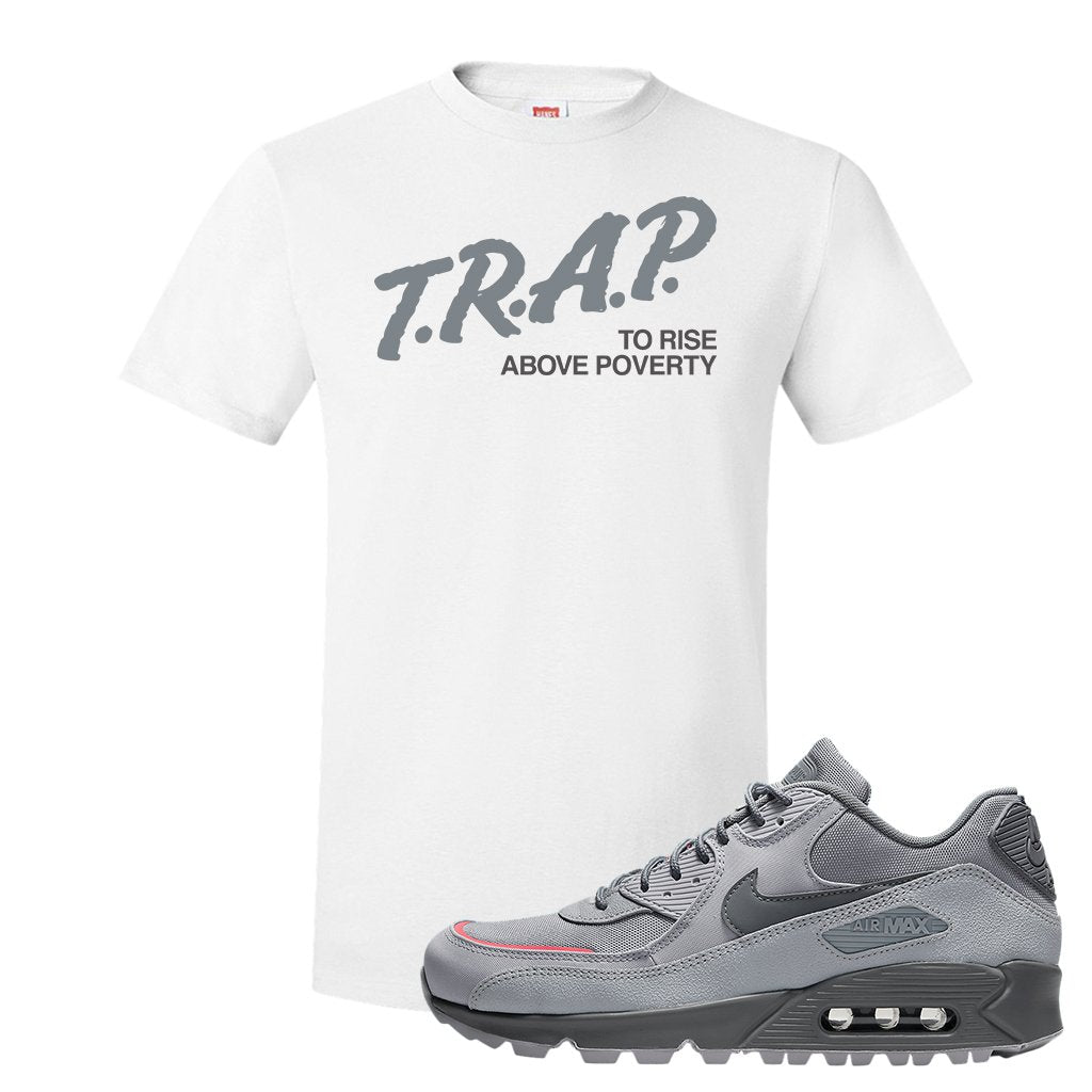 Wolf Grey Surplus 90s T Shirt | Trap To Rise Above Poverty, White