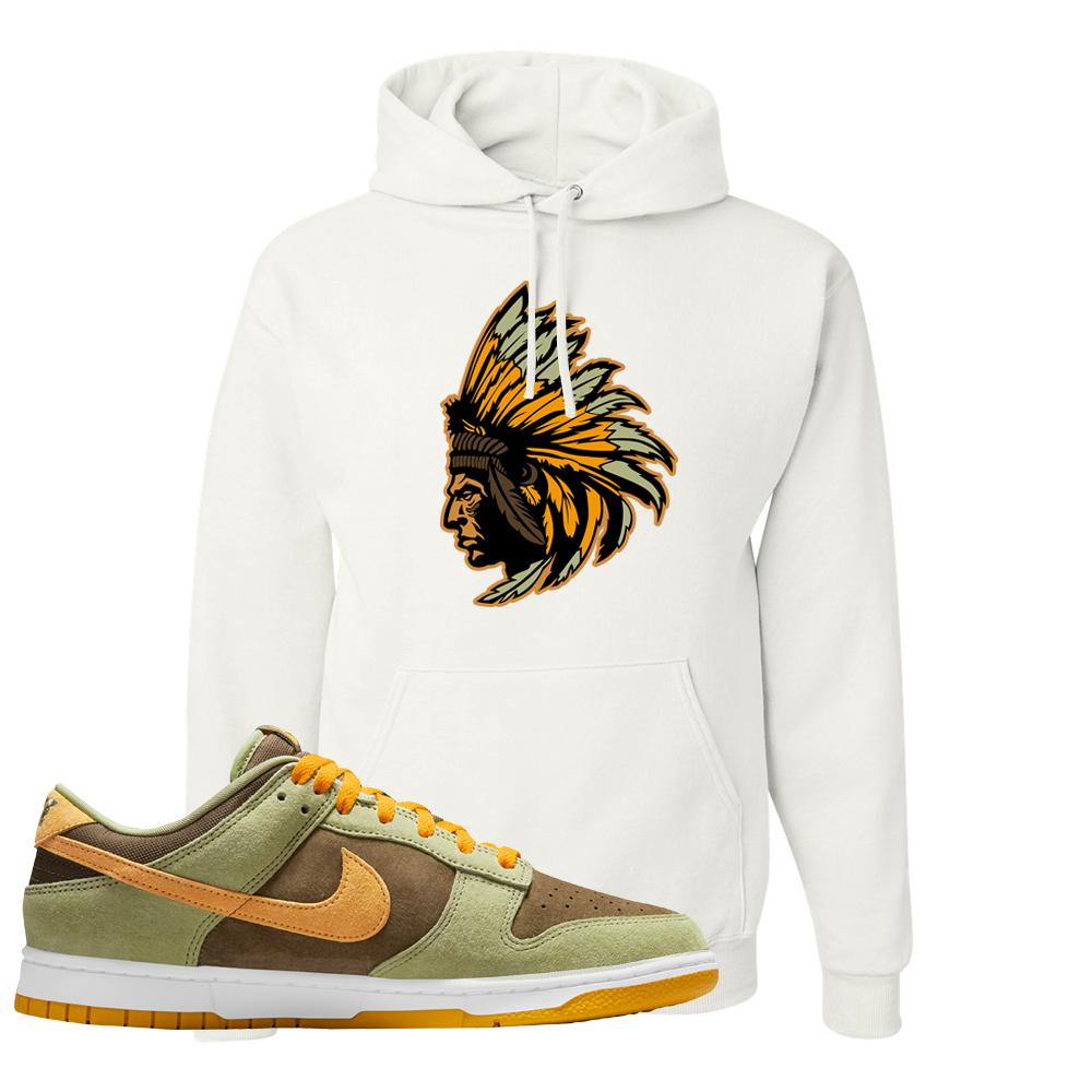 SB Dunk Low Dusty Olive Hoodie | Indian Chief, White