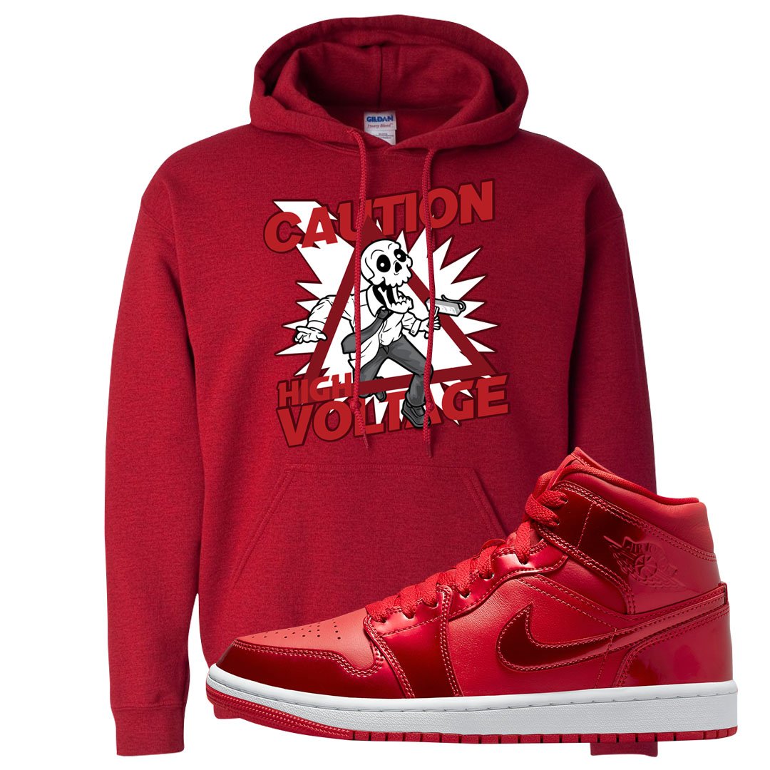 University Red Pomegranate Mid 1s Hoodie | Caution High Voltage, Red