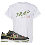 Multi Camo Low Dunks T Shirt | Trap To Rise Above Poverty, Ash