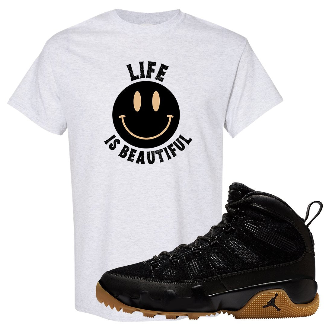 NRG Black Gum Boot 9s T Shirt | Smile Life Is Beautiful, Ash