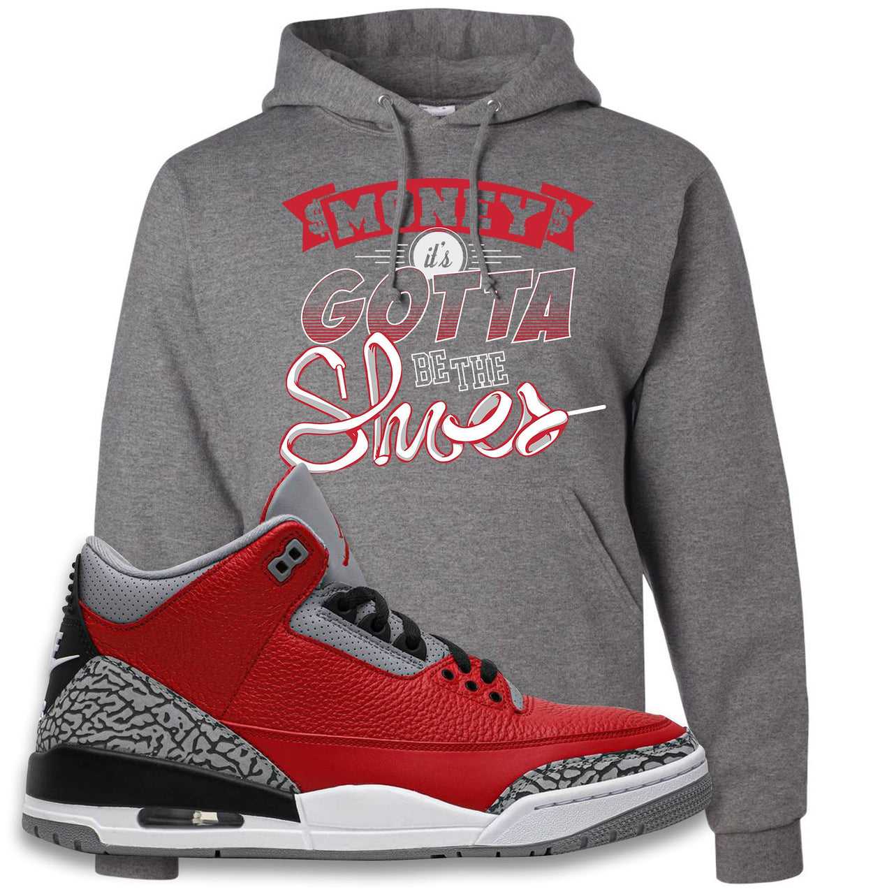 Jordan 3 Red Cement Chicago All-Star Sneaker Oxford Pullover Hoodie | Hoodie to match Jordan 3 All Star Red Cement Shoes | Money Its The Shoes