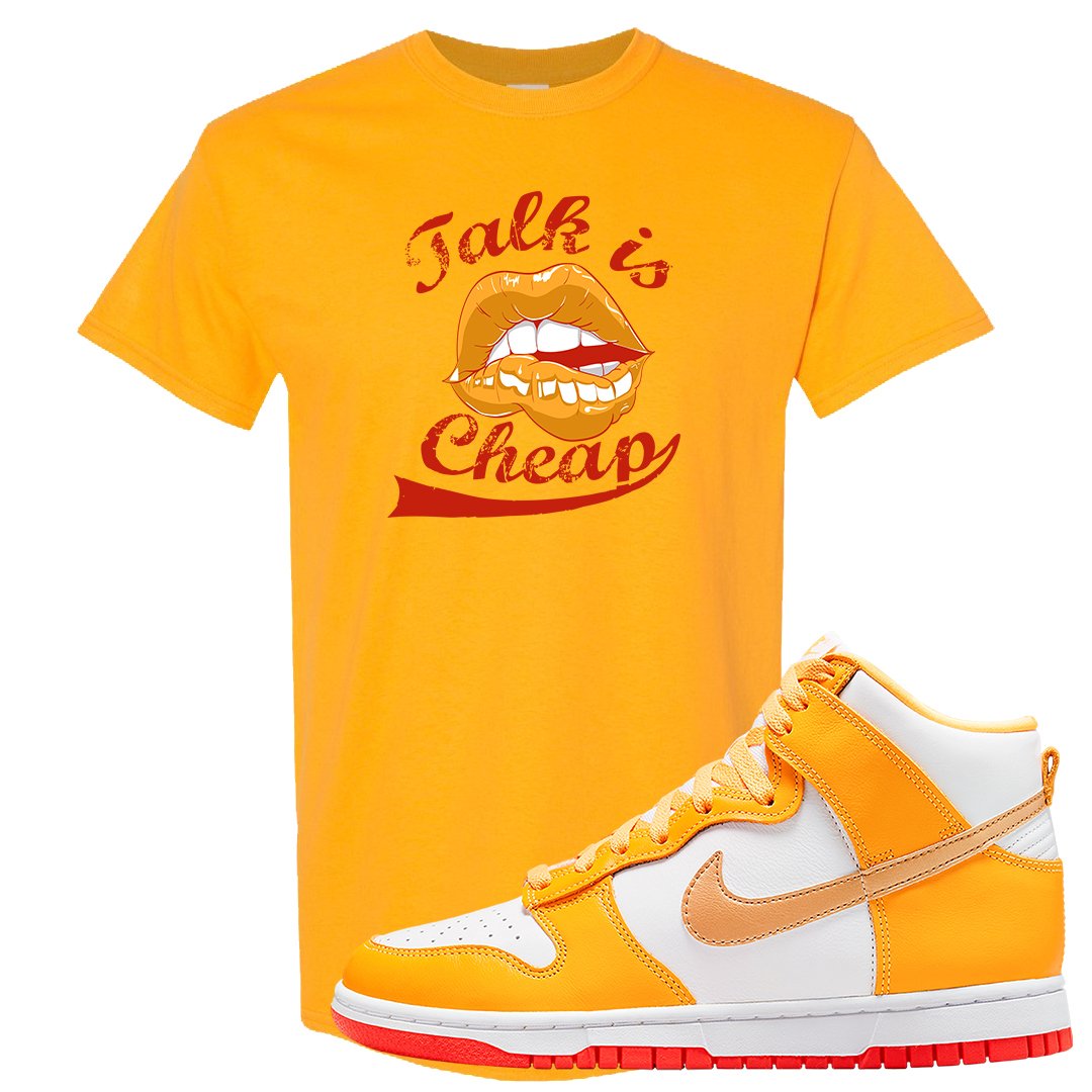 Yellow Gold Orange High Dunks T Shirt | Talk Is Cheap, Gold