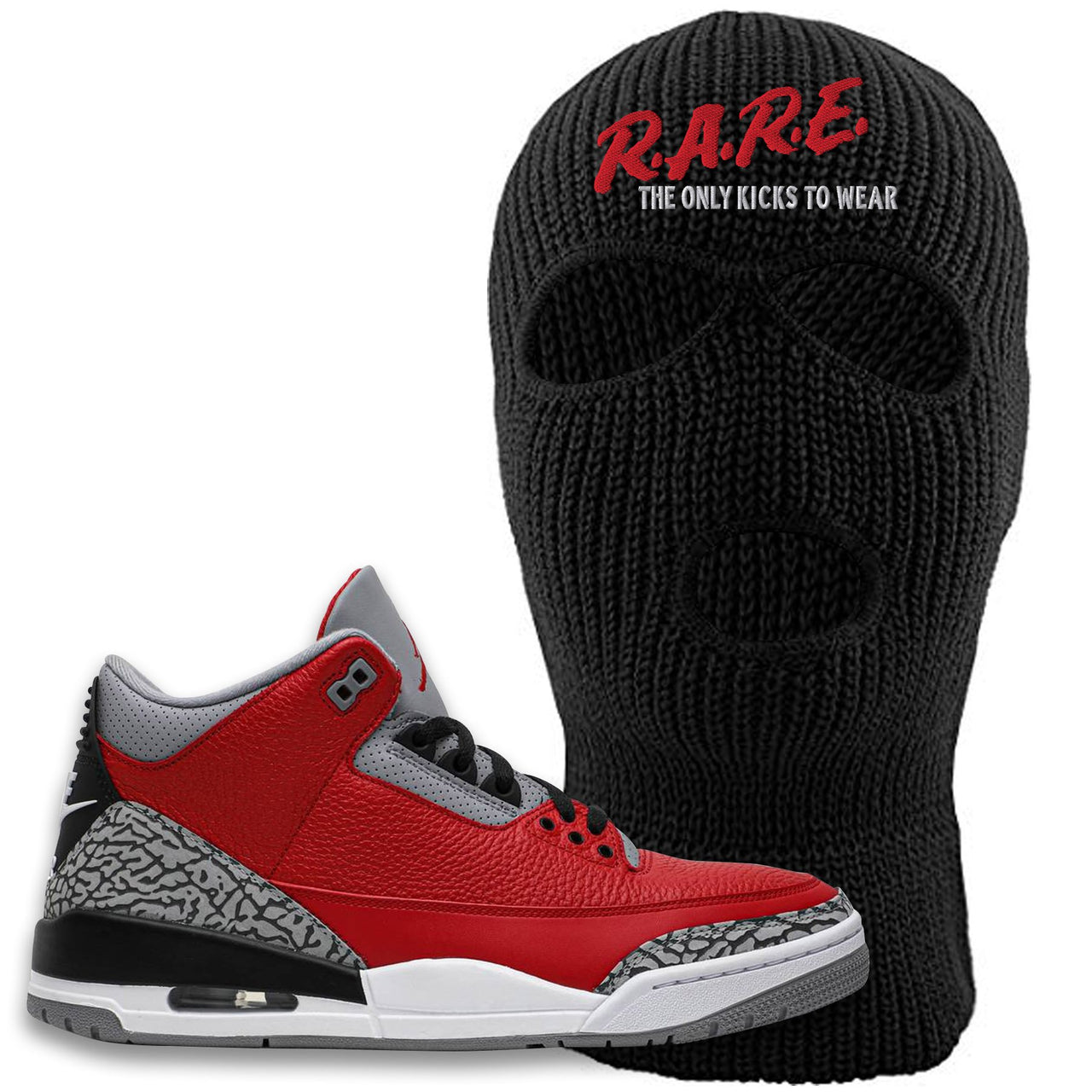 Jordan 3 Red Cement Chicago All-Star Sneaker Black Ski Mask | Winter Mask to match Jordan 3 All Star Red Cement Shoes | Rare