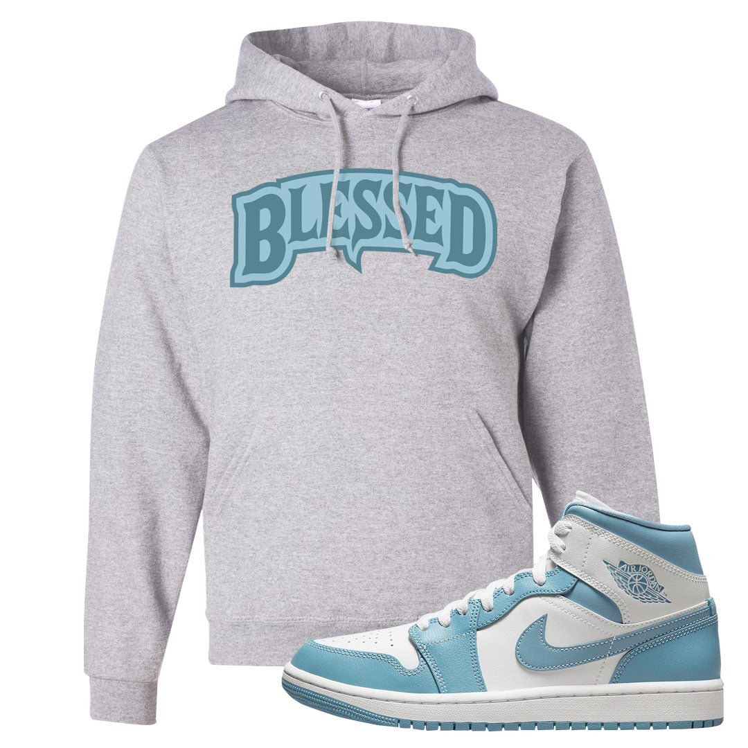 University Blue Mid 1s Hoodie | Blessed Arch, Ash