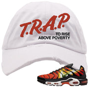 Sunset Gradient Pluses Distressed Dad Hat | Trap To Rise Above Poverty, White