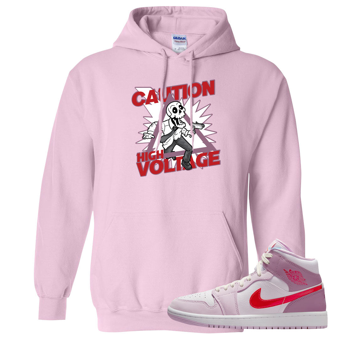 Valentine's Day Mid 1s Hoodie | Caution High Voltage, Light Pink