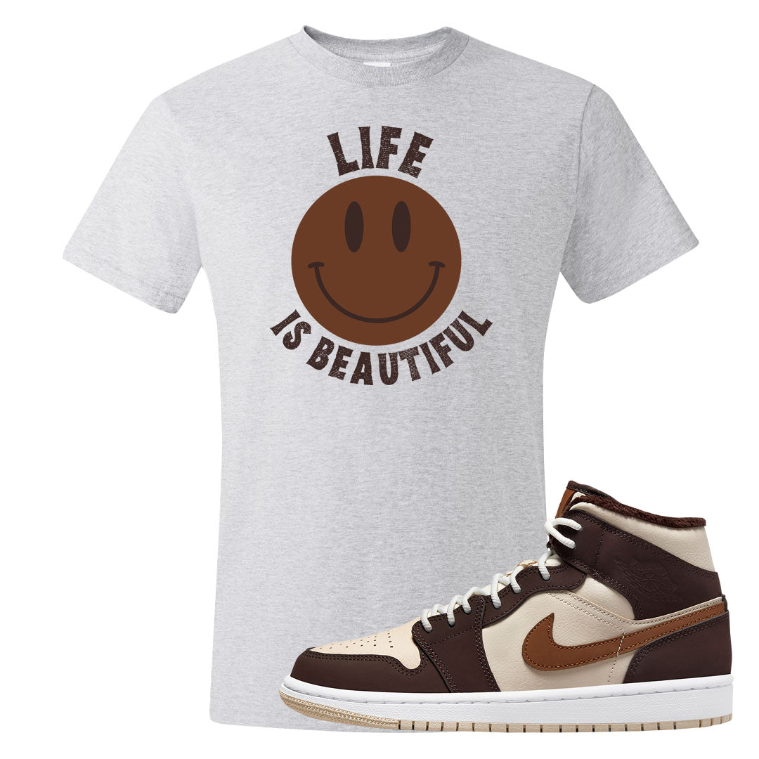 Brown Fleece Mid 1s T Shirt | Smile Life Is Beautiful, Ash