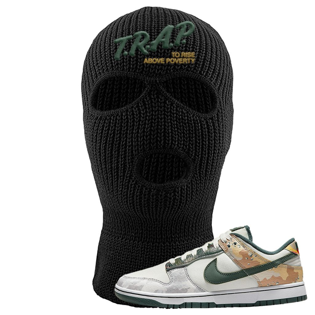 Camo Low Dunks Ski Mask | Trap To Rise Above Poverty, Black