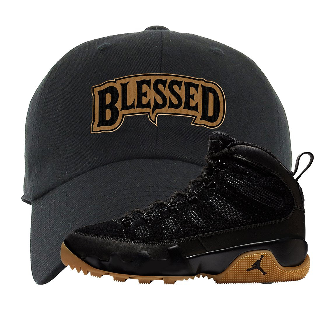 NRG Black Gum Boot 9s Dad Hat | Blessed Arch, Black