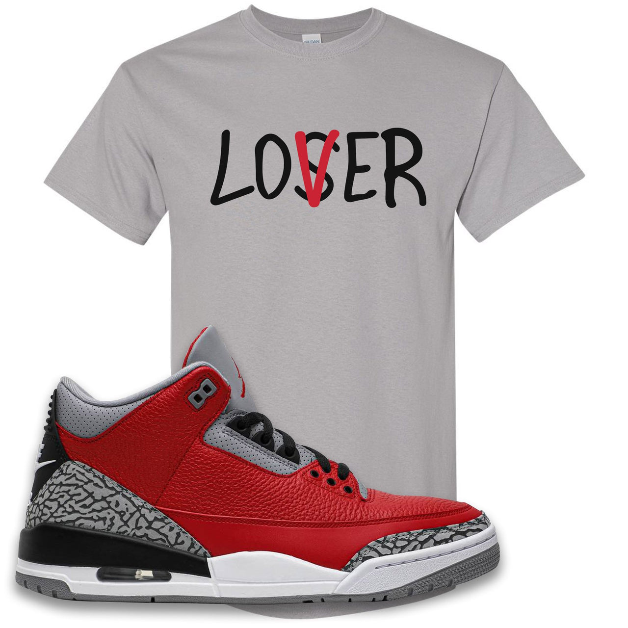 Jordan 3 Red Cement Chicago All-Star Sneaker Gravel T Shirt | Tees to match Jordan 3 All Star Red Cement Shoes | Lover