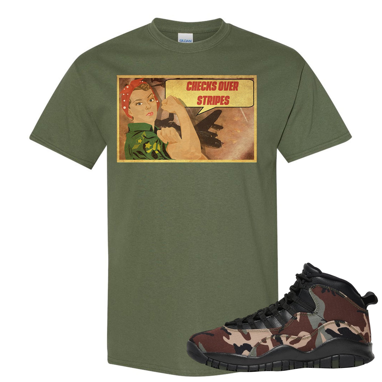 Woodland Camo 10s T Shirt | Vintage Girl, Military Green