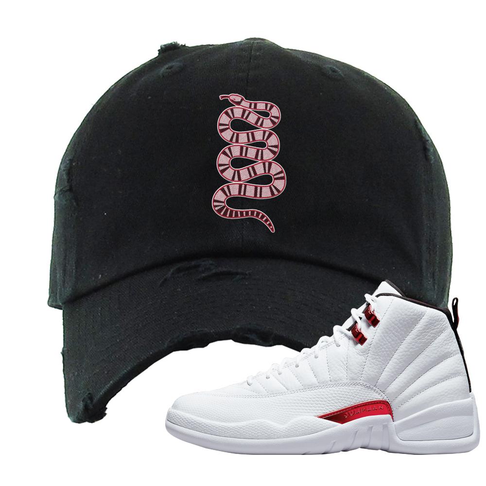 Twist White Red 12s Distressed Dad Hat | Coiled Snake, Black