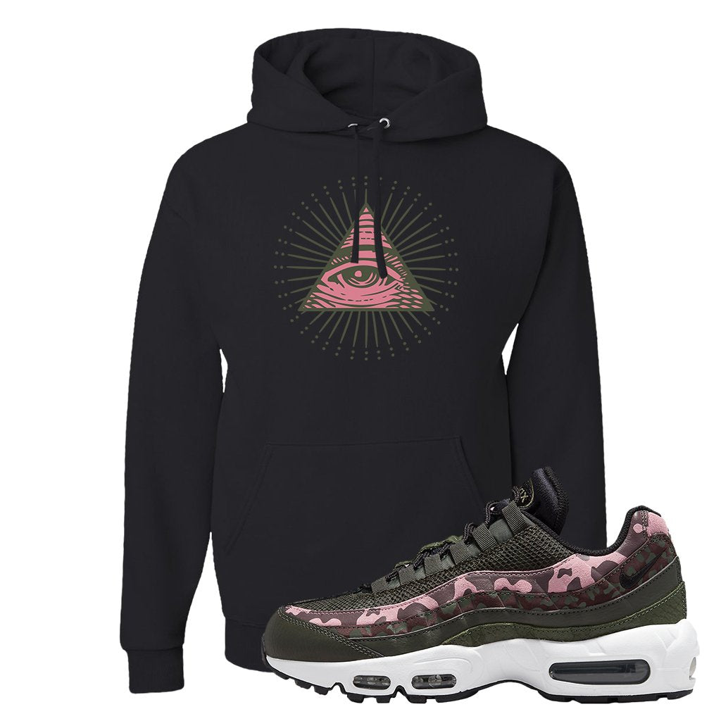 Olive Pink Camo 95s Hoodie | All Seeing Eye, Black