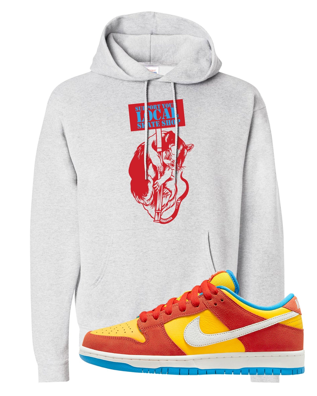 Habanero Red Gold Blue Low Dunks Hoodie | Support Your Local Skate Shop, Ash