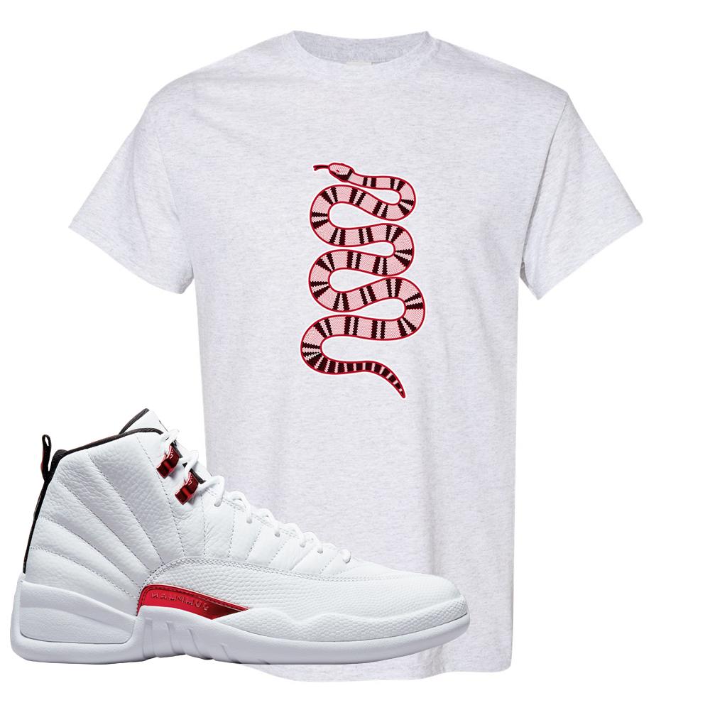 Twist White Red 12s T Shirt | Coiled Snake, Ash