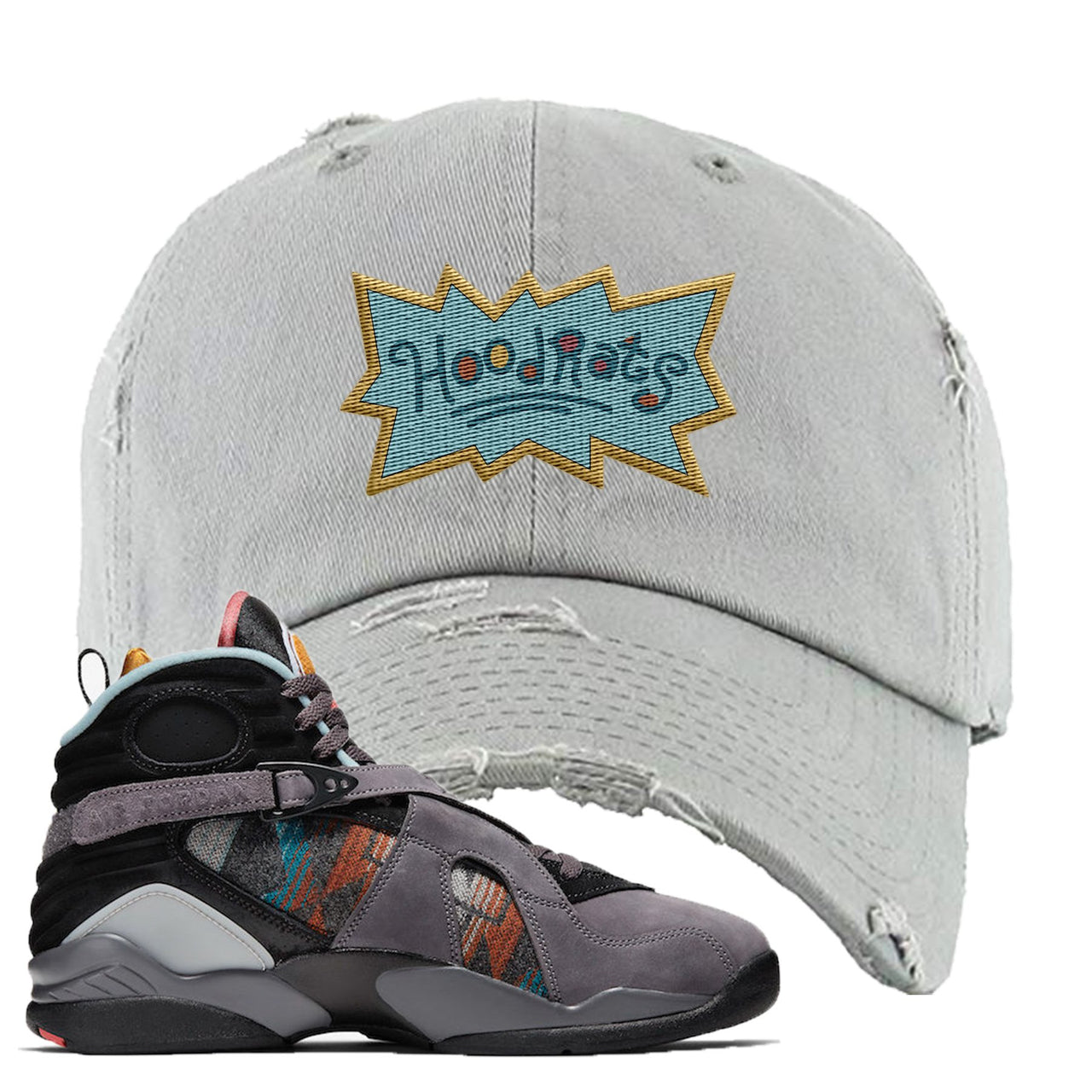 Jordan 8 N7 Pendleton Hood Rats Light Gray Sneaker Hook Up Distressed Dad Hat