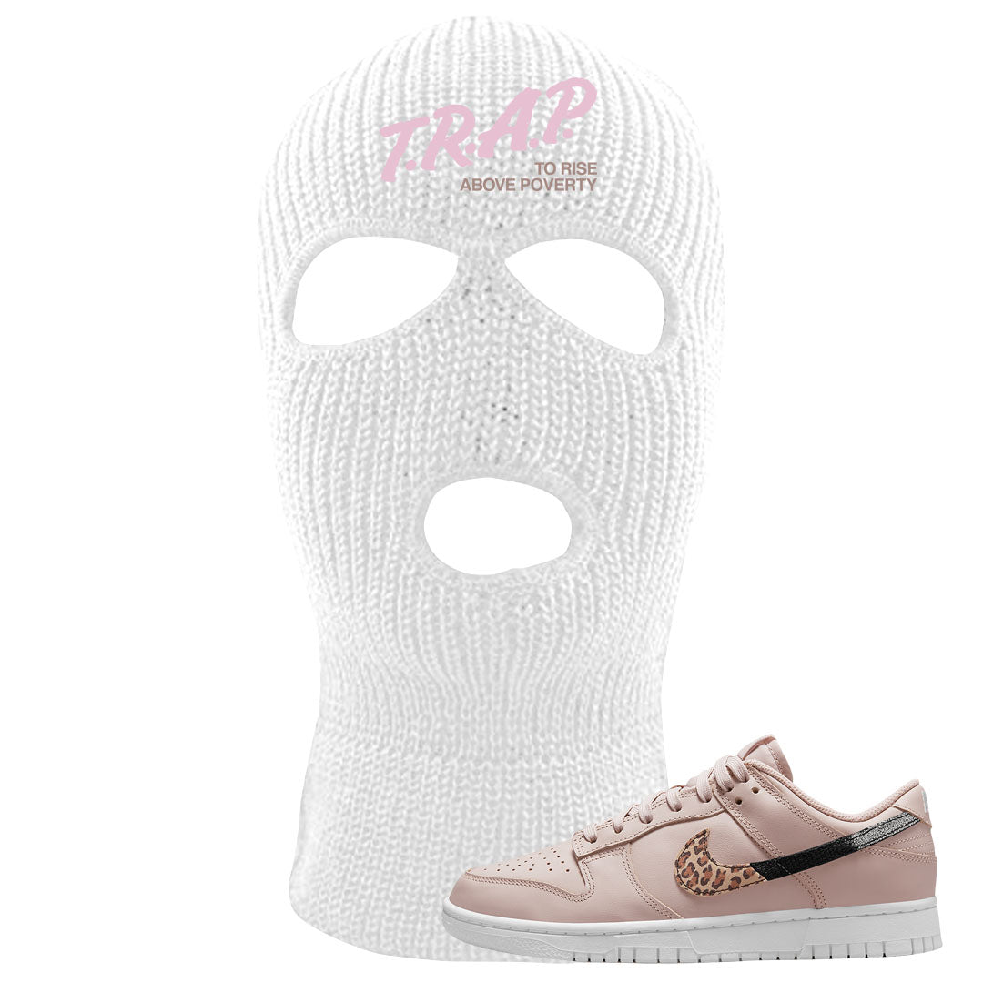 Primal Dusty Pink Leopard Low Dunks Ski Mask | Trap To Rise Above Poverty, White