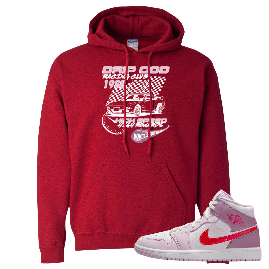 Valentine's Day Mid 1s Hoodie | Drip God Racing Club, Red