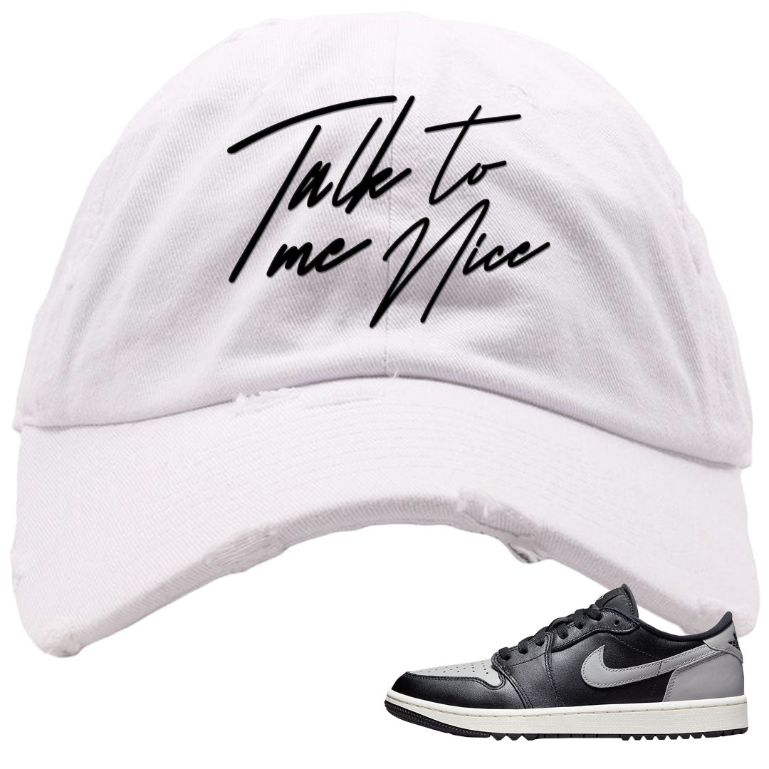 Shadow Golf Low 1s Distressed Dad Hat | Talk To Me Nice, White