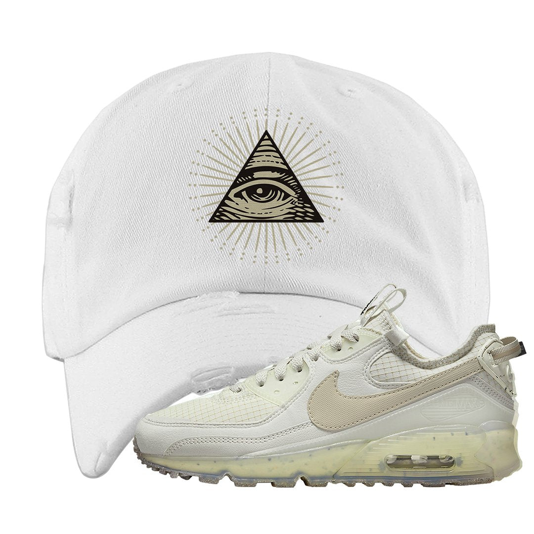 Terrascape Light Bone 90s Distressed Dad Hat | All Seeing Eye, White