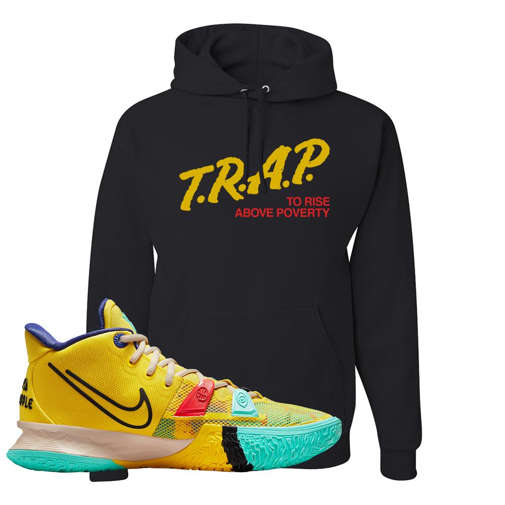 1 World 1 People Yellow 7s Hoodie | Trap To Rise Above Poverty, Black