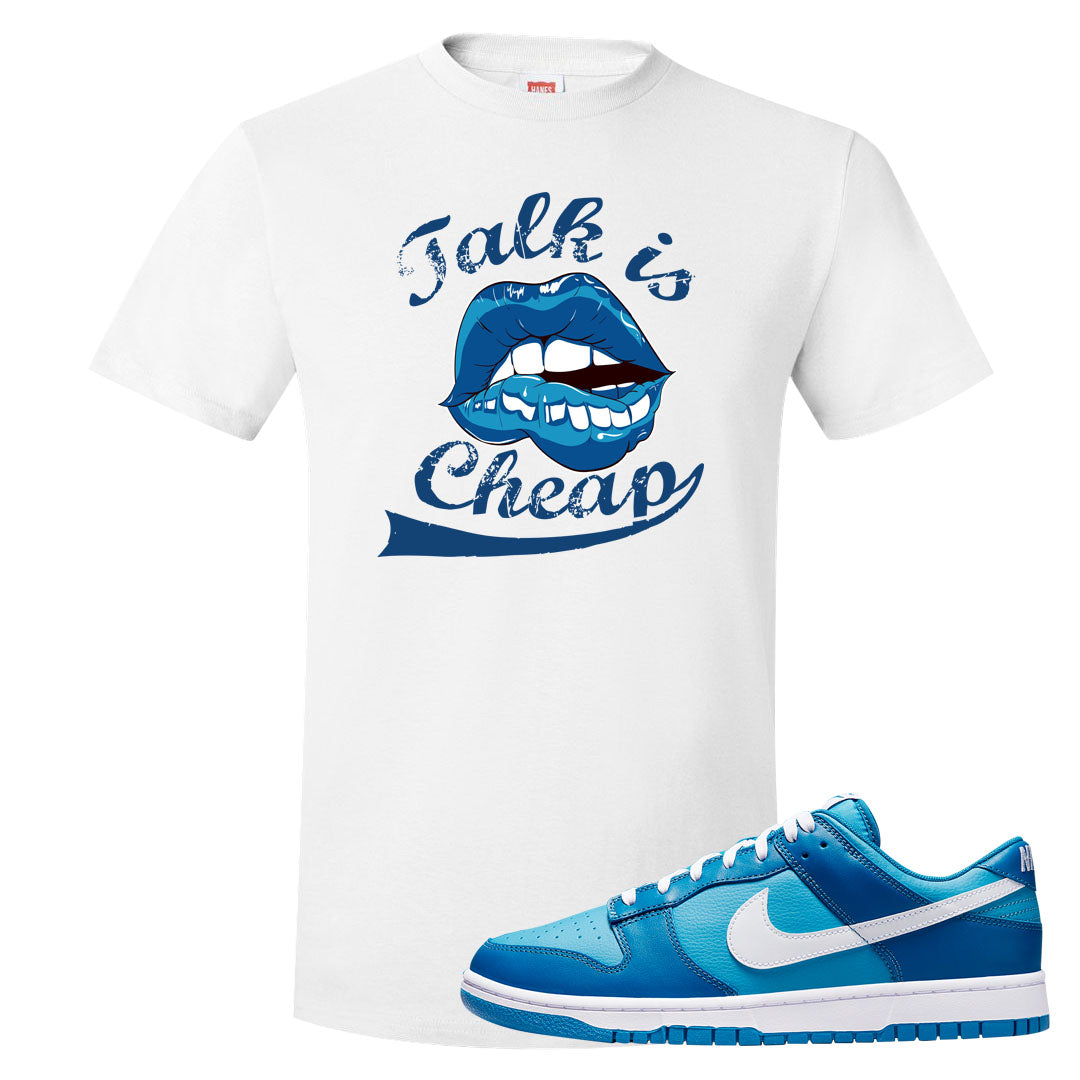 Dark Marina Blue Low Dunks T Shirt | Talk Is Cheap, White