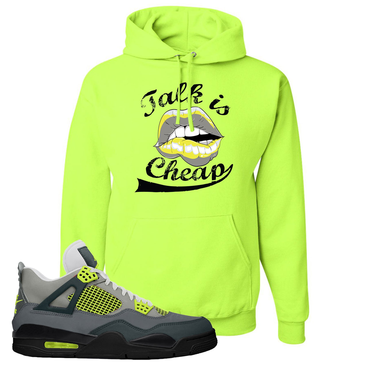 Jordan 4 Neon Sneaker Safety Green Pullover Hoodie | Hoodie to match Nike Air Jordan 4 Neon Shoes | Talk Is Cheap