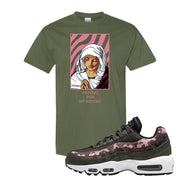 Olive Pink Camo 95s T Shirt | God Told Me, Military Green