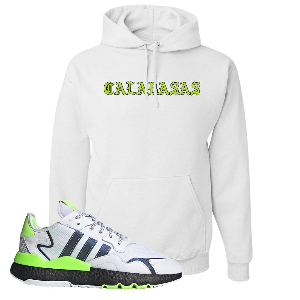 Nite Jogger Signal Green Sneaker White Pullover Hoodie | Hoodie to match Adidas Nite Jogger Signal Green Shoes | Calabasas