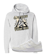 Next Nature White Low Dunks Hoodie | Caution High Voltage, Ash
