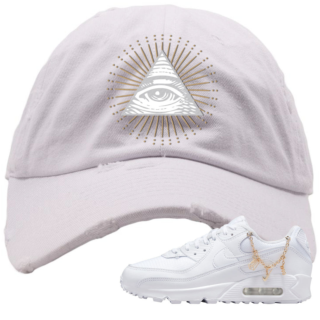 Charms 90s Distressed Dad Hat | All Seeing Eye, White