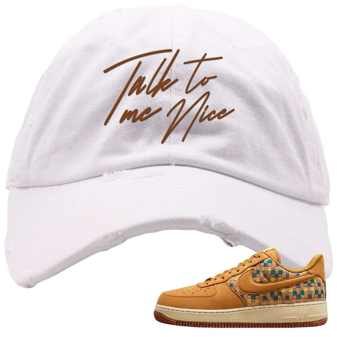 Woven Cork Low AF 1s Distressed Dad Hat | Talk To Me Nice, White