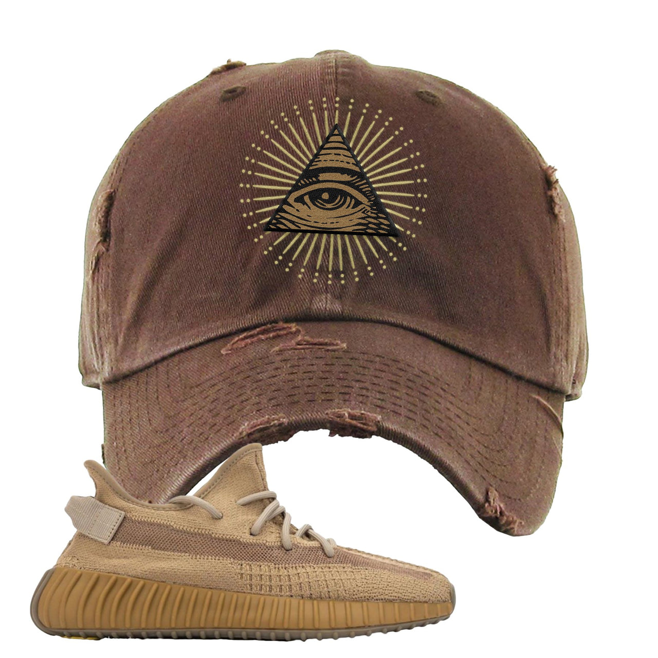 Earth v2 350s Distressed Dad Hat | All Seeing Eye, Brown