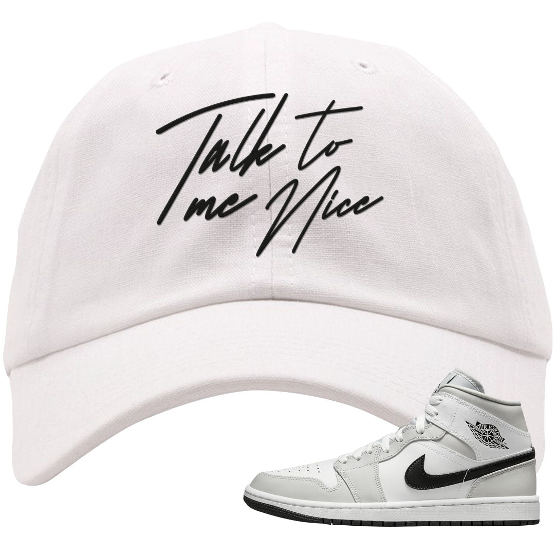 Light Smoke Grey Mid 1s Dad Hat | Talk To Me Nice, White