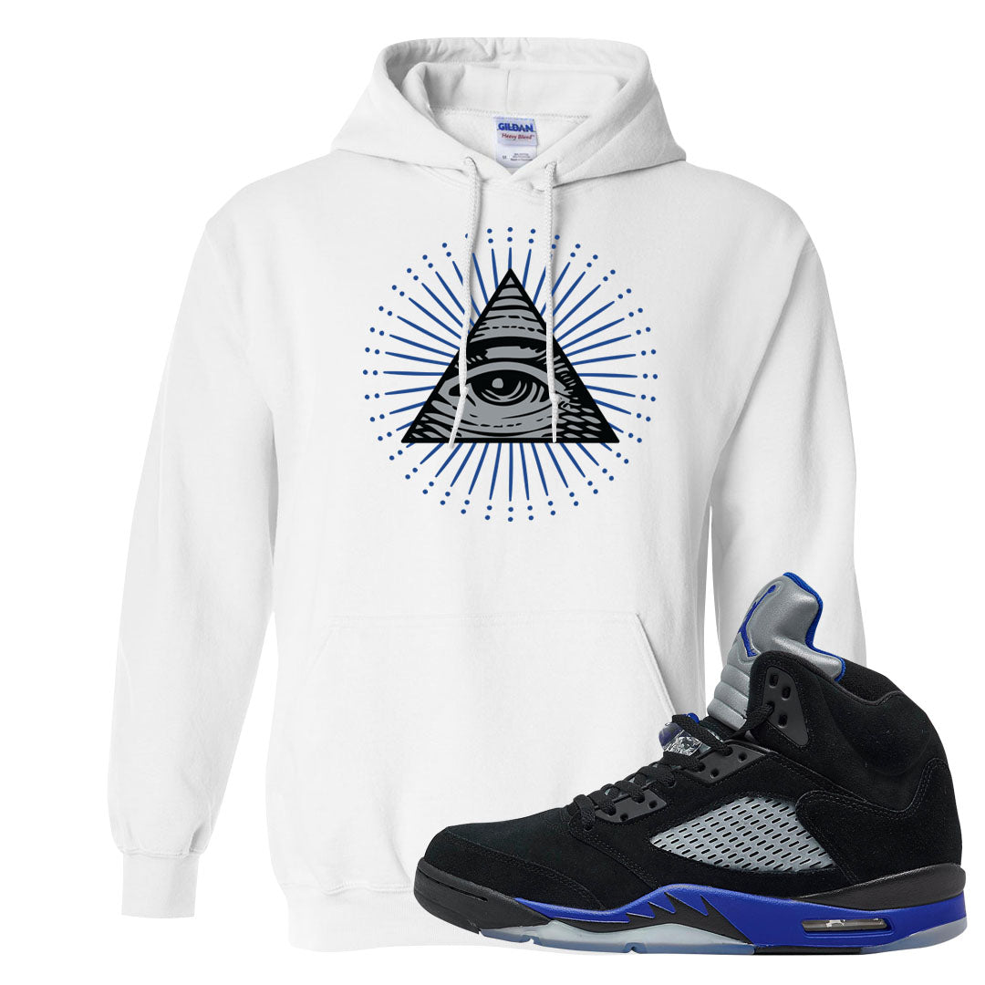 Racer Blue 5s Hoodie | All Seeing Eye, White